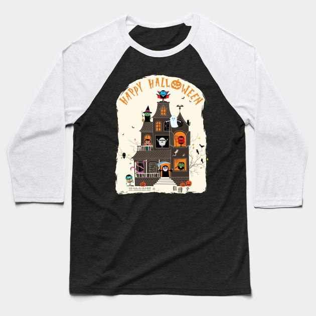 Haunted House Baseball T-Shirt by Malchev